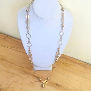 Vtg Ball Disc Circle Sphere Geometric Link Disc Necklace Long Chain Station